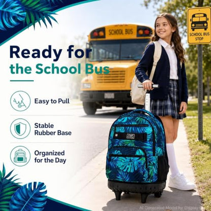 3Pcs Rolling Backpack for Men, 19 Inche Adult Bag with Roller Wheels, Wheeled Bookbag Set for Boys - Green - color: Leaf Green