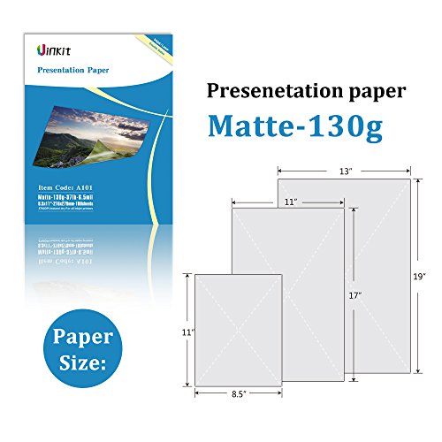Uinkit 100 Sheets Matte Presentation tabloid paper 11x17 photo paper matte Double Sided 37lb Brochure Paper 6.5Mil for laser and Inkjet Printers - size: 11 x 17 x Matte