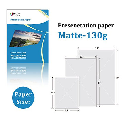 Uinkit 100 Sheets Matte Presentation tabloid paper 11x17 photo paper matte Double Sided 37lb Brochure Paper 6.5Mil for laser and Inkjet Printers - size: 11 x 17 x Matte