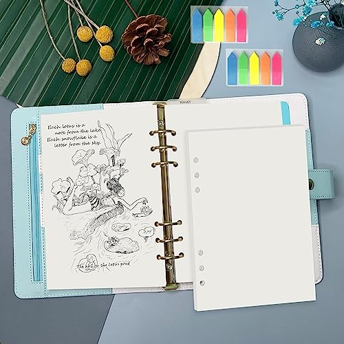 Harphia A5 6 Holes Binder Refill Value Set, 90sheets plain blank loose leaf paper with stickers and dividers, planner inserts with binder pockets for A5 notebook - color: Blank Paper Set, size: A5