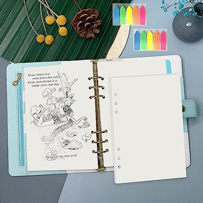 Harphia A5 6 Holes Binder Refill Value Set, 90sheets plain blank loose leaf paper with stickers and dividers, planner inserts with binder pockets for A5 notebook - color: Blank Paper Set, size: A5