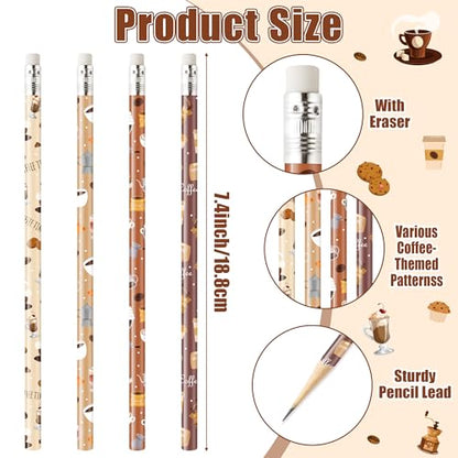 Xqumoi 60Pcs Coffee Themed Pencils with Eraser - Latte Cappuccino #2 HB Pencils, Coffee Lover Stationery Office Supplies Teacher Appreciation Gift Goodie Bag Fillers Stuffers Party Favors - style: Coffee