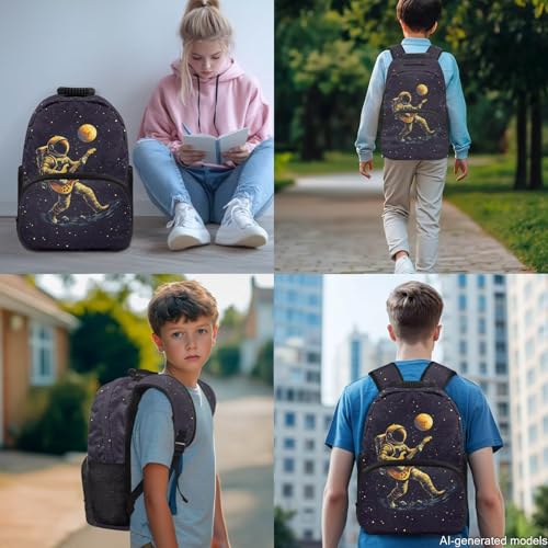 17 Inch Kid's 4PCS Backpack Set, Back to School Essentials | Insulated lunch box, water bottle pouch, pencil case, lightweight, padded shoulder straps, for elementary, middle school - color: Astronaut Starry