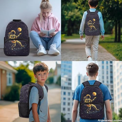 17 Inch Kid's 4PCS Backpack Set, Back to School Essentials | Insulated lunch box, water bottle pouch, pencil case, lightweight, padded shoulder straps, for elementary, middle school - color: Astronaut Starry
