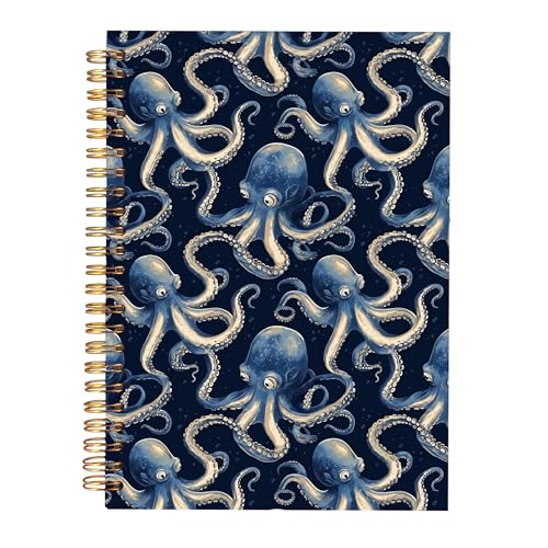 KAOWT Navy Blue Ocean Octopus Notebook Journal, Octopus Gifts for Women Notebooks for Note Taking, Marine Notebook Spiral, Beach Lover Gifts, Hardcover Spiral Notebook 5.5x8.3in - color: Summer notbook-octopus