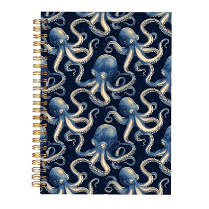 KAOWT Navy Blue Ocean Octopus Notebook Journal, Octopus Gifts for Women Notebooks for Note Taking, Marine Notebook Spiral, Beach Lover Gifts, Hardcover Spiral Notebook 5.5x8.3in - color: Summer notbook-octopus