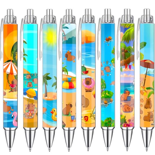 Idealmuzik 8 Pack Capybara Pens – Cute Animal Pens with Unique Capybara Designs, Smooth Writing Ink Pens for School, Office, Journaling - style: Capybara