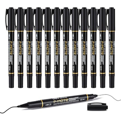 deli Twin Tip Permanent Markers, Fine Point and Ultra Fine Point for Signature and Marking, Black, 12 Count