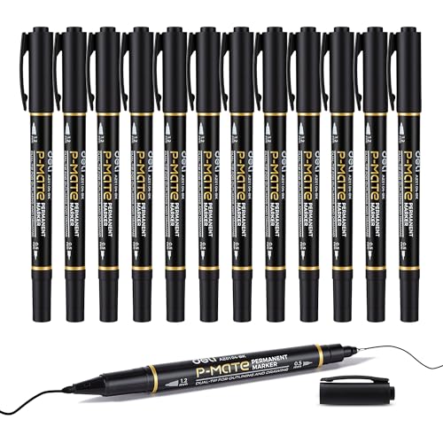 deli Twin Tip Permanent Markers, Fine Point and Ultra Fine Point for Signature and Marking, Black, 12 Count