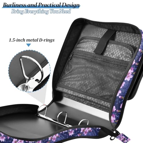 3 Ring Zipper Binder Purple Cherry Blossoms Binders Bag with Shoulder Strap 500 Sheets Paper Organizer Trapper Keeper Documents Storage File Folder for School Office - color: A423