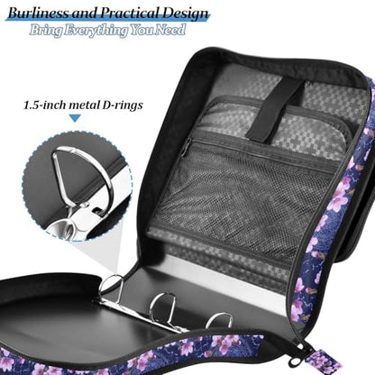 3 Ring Zipper Binder Purple Cherry Blossoms Binders Bag with Shoulder Strap 500 Sheets Paper Organizer Trapper Keeper Documents Storage File Folder for School Office - color: A423
