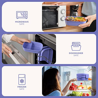 HOMETALL Stackable Bento Box for Adult Kids, Large Capacity 1900ml , Leak-Proof Lunchbox Containers with Utensil Set for Dining Out, Work, Picnic, School - color: Macaron