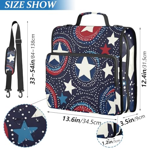 4th of July Circles Point Stars Blue Zipper Binder 3 Ring 1.5 Inch School Binder Organizer with Shoulder Strap Handle File Folder Pockets Large Capacity Students Girl Boy Men Office Work - color: 4th of July Circles Point Stars Blue