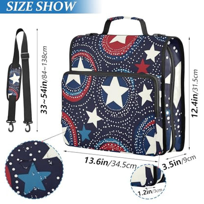 4th of July Circles Point Stars Blue Zipper Binder 3 Ring 1.5 Inch School Binder Organizer with Shoulder Strap Handle File Folder Pockets Large Capacity Students Girl Boy Men Office Work - color: 4th of July Circles Point Stars Blue
