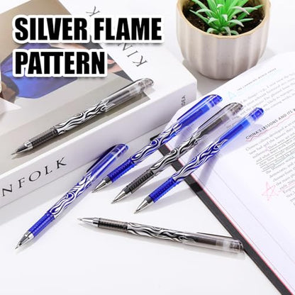 8 Pack 4 Black 4 Blue Ink Erasable Gel Pens, 0.5mm Fine Point, Flame Patterned Barrel, Comfortable Grip, with Eraser, Ideal for Journaling, School Work, Office Tasks, Note Taking, DIY Projects - color: 4 Black 4 Blue