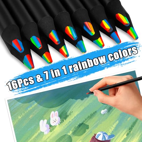 FUAOIS Stocking Stuffers for Kids Teens, 16 Rainbow Kids' Drawing Pencils, Art Supplies for Kid 4-12 Year Old