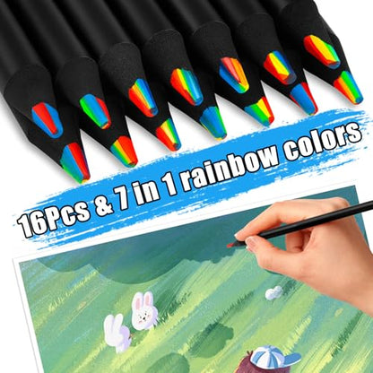 FUAOIS Stocking Stuffers for Kids Teens, 16 Rainbow Kids' Drawing Pencils, Art Supplies for Kid 4-12 Year Old