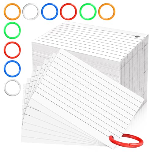 600 PCS White Index Cards Ruled, 3 x 5 Inches Flash Cards with Ring, Note Cards Study Cards for School Learning and To to Lists