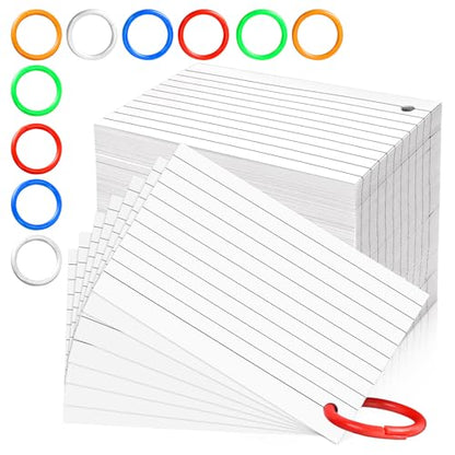 600 PCS White Index Cards Ruled, 3 x 5 Inches Flash Cards with Ring, Note Cards Study Cards for School Learning and To to Lists