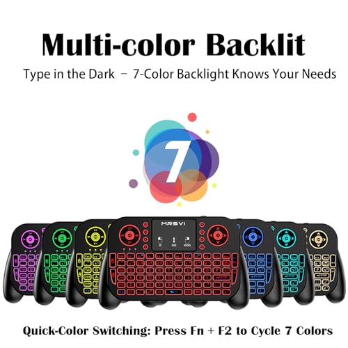 Mini Keyboard with Touchpad-2.4GHz & Bluetooth Dual-Mode,7-Color Backlight, Multimedia Hotkeys, Rechargeable, for Android TV Box, Smart TV, Projector, PS3, PC, Tablet, Windows/iOS/Android
