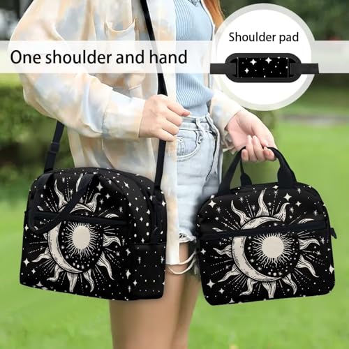 Lunch Box for Girls 10-12 Moon and Sun Preschool Lunch Box Kids 4-6 Kindergarten Meal Bag 6-8 Toddler Elementary School Children Lightweight Adjustable Shoulder Strap Leak Resistant - color: Moon and Sun