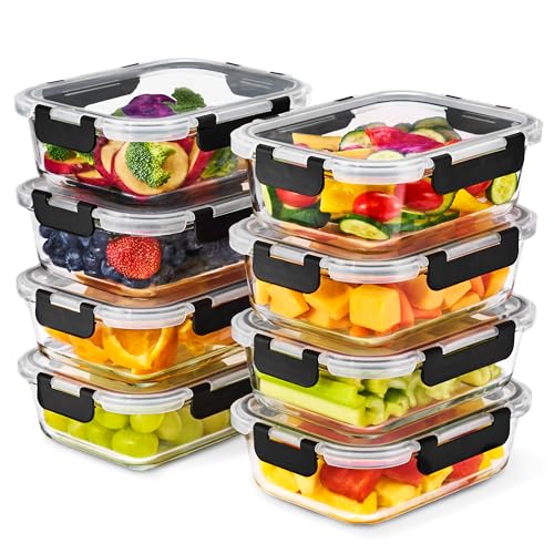 Sorbus 16pc (8 Rectangular 35oz Food Storage Containers and 8 Airtight Lids) – 4.4 Cup Glass Meal Prep Containers, Dishwasher, Freezer, and Oven Safe – Reusable Glass Food Containers for Meal Prep - size: 8 Rectangular