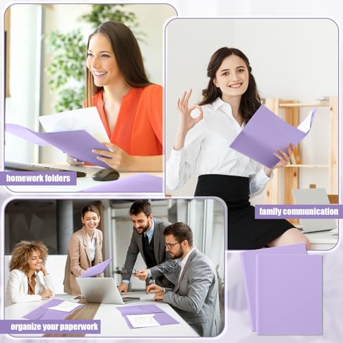 Gueevin 24 Pcs Plastic Folders with Pockets, Back to School Two Pocket Folder Fit Letter Size, Heavy Duty School Business Card Holder for Home Office, 11. 61 x 9. 45 Inches (Light Purple) - color: Light Purple