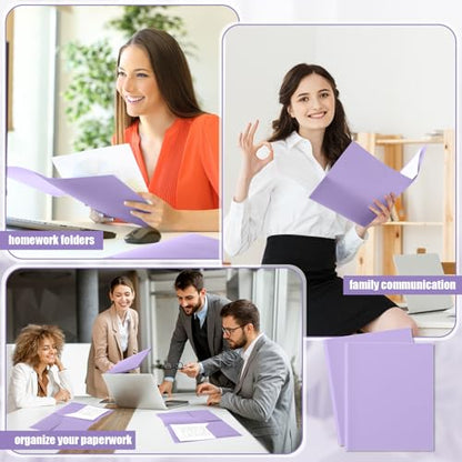Gueevin 24 Pcs Plastic Folders with Pockets, Back to School Two Pocket Folder Fit Letter Size, Heavy Duty School Business Card Holder for Home Office, 11. 61 x 9. 45 Inches (Light Purple) - color: Light Purple