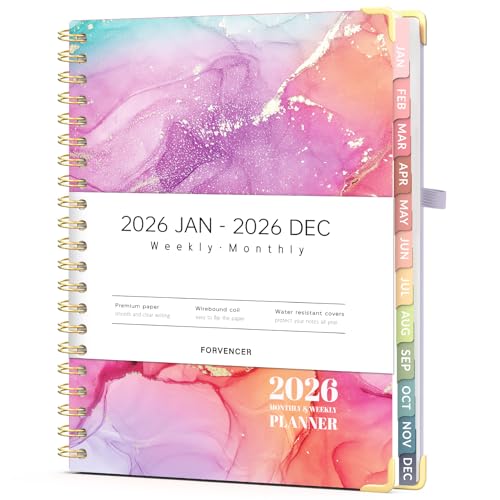 Forvencer 2026 Planner, Weekly and Monthly Calendar Planner for Women, Jan 2026 - Dec 2026, 8.5" x 11", Hardcover Planning Agenda book with Monthly Tabs, Spiral Bound, Inner Pocket, Cute Journal Organizer Notebook for Office School, A4 Size ,Purple - colo
