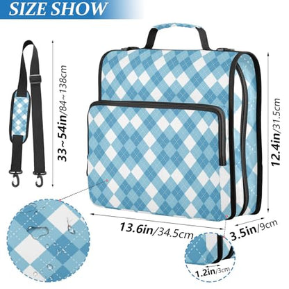 Argyle Blue and White Zipper Binder 3 Ring 1.5 Inch School Binder Organizer with Shoulder Strap Handle File Folder Pockets Large Capacity Students Girl Boy Men Office Work - color: Argyle Blue and White