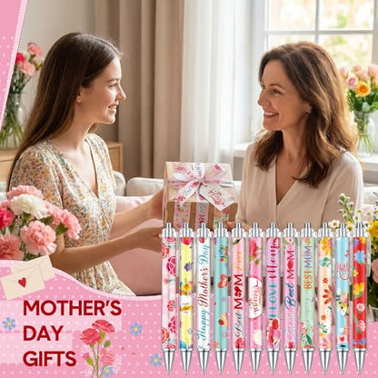 Cholemy 48 Pcs Mother's Day Ballpoint Pens Bulk Flower Happy Mother's Day Writing Pens Best Mom Ever Black Gel Ink for Women Mom Birthday Gifts Office Party Supplies Favors - style: Mother's Day