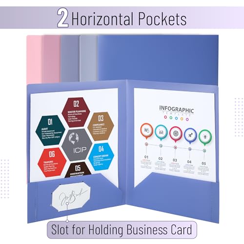 Mr. Pen- Plastic Folders with Pockets, 5 pcs | Aesthetic File Folder with Business Card Slot, 2-Pocket Folder, Back to School, Office, Filing Supplies - color: Lavender Twilight Colors, size: 5 Pack