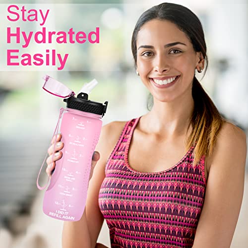 24 OZ Motivational Kids Water Bottle With Time Marker,Straw Lid,Leak Proof, Tritan BPA Free Sports Water Bottle Pink(1 Lid) - color: Pink