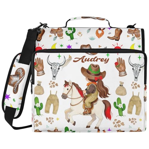 2 Inch Zipper Binder with 14 Inch Laptop Sleeve, Cowgirl Wild West Running Horse Red Portfolio Case for School College Office, High Capacity Water-Resistant Binder Organizer Bag with Handle - color: Option C
