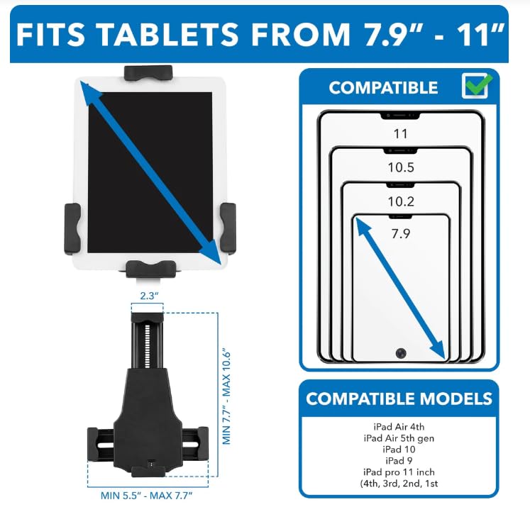Mount-It! Universal Tablet POS Kiosk Stand with Cable Lock & Wall Mount Bracket, Adjustable Clamp for 7.9"–11" Tablets (Fits 5.3"–7.8" W x 7.8"–10.6" L), Compatible with iPad, Galaxy Tab & Surface Go - size: Counter - Bolt-on Base