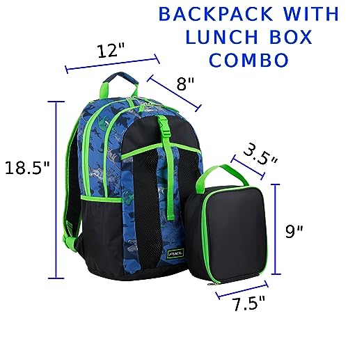 FUEL Lunch Backpack Set Teens Student Water Resistant Bookbag Bag Soft Reusable Insulated Cooler Lunch Box Thermal Travel Office Lunch Bag, Dinosaur Black Blue - color: Blue Dinosaur