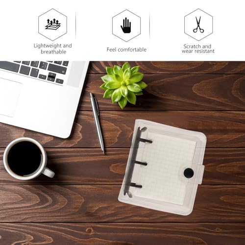 AUTSUPPL Mini Pvc Coil Memo Notebook with 3-hole Binder, Black Cover, 50-page Grid Insert, and Pvc Loose Leaf Pouch for Office and School Use