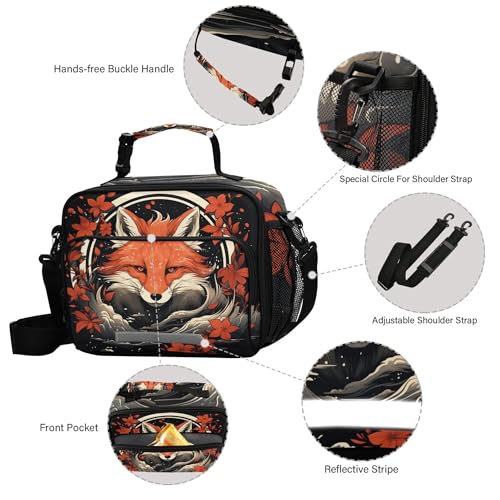 MNSRUU Student Lunch Bag Fox and Flowers Insulated DinnerTotes Picnic Bag Lunch Box with Adjustable Shoulder Strap for Teen Kids Adults - color: Fox I 3299