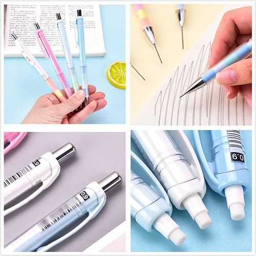 0.9 mm Mechanical Pencil Set Including 4 pcs Mechanical Pencils with 4 Tubes HB Lead Refills and 4pcs Erasers for Writing Draft, Drawing, Sketch, Architecture - color: 02330