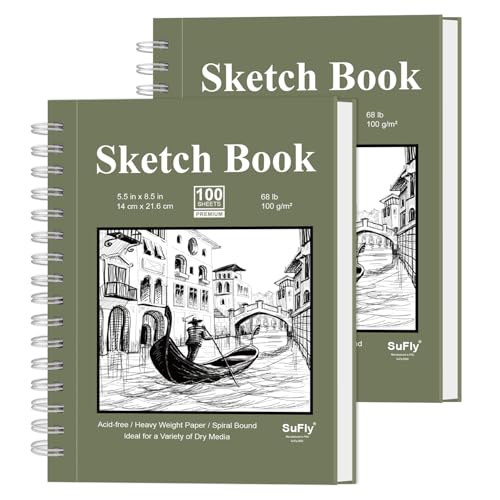 SuFly Small Sketch Book 5.5"x8.5", 2-Pack Mini Sketchbook, Spiral Bound Sketchbook Hardcover with 200 Sheets of 68lb/100gsm Mini Drawing Pad Paper, Small Sketch Pads for Drawing for Adults & Kids. - color: Green, size: 5.5-x-8.5-inch:2 Pack