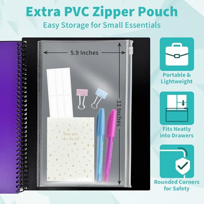 Binditek 12-Pocket Poly Project Organizer, 6 Dividers, Black | Multi Pocket Folder, Heavyweight Poly Cover, Clear Front Pocket, 1/3-Cut Tabs, Fixed Zipper Pouch, Letter Size - color: Black