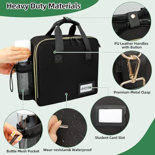 3 Inch D-Ring Zipper Binder Bag for 700 Sheet Capacity& 13 Inch Laptop Compartment, Detachable Zip Up Binder Case with 13 Expanding Pockets Accordion File Organizer for School Office (Black)