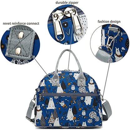FlowFly Insulated Lunch Bag With Shoulder Strap for Women, Men, and Kids, Large and Reusable, Handle, Freezable Work and School Travel Tote and Meal Prep Organizer,Owl - color: Owl