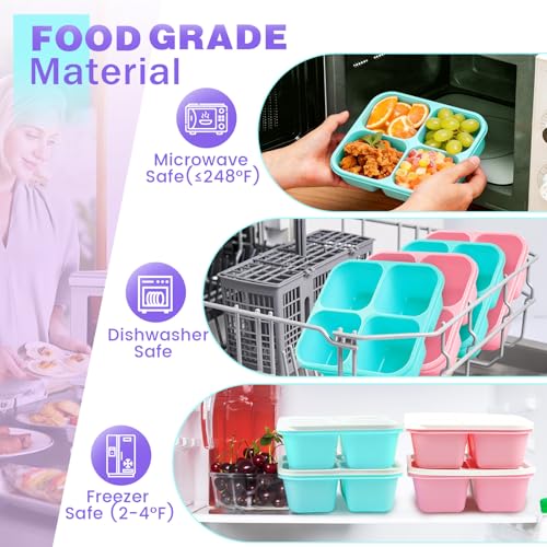 4 Pack Snack Containers Bento Box Adult Lunch Box,Meal Prep Container, Reusable Food Storage lunch Containers Stackable for Work, Travel and Gym (Pink, Green) - color: Pink, Green