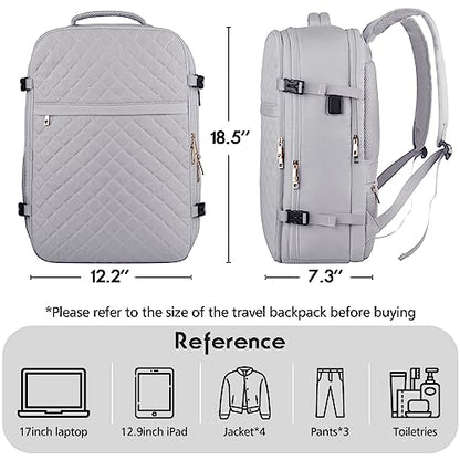 MOMUVO Large Travel Backpack Women, Flight Approved Carry On Backpack, Water Resistant Anti-Theft Large Casual Daypack Fit 17 Inch Laptop with USB Charging Port, Grey - color: Grey, size: 17.3 inch