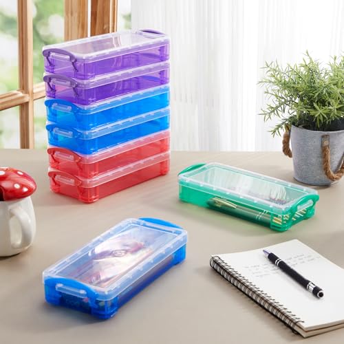 Gueevin 24 Pcs Large Capacity Plastic Pencil Box Clear Plastic Pencil Case Crayon Box with Snap Tight Lid Watercolor Pen Storage Brush Organizer Drawing Tools Container (Dark) - color: Dark
