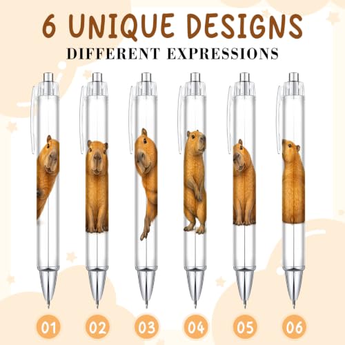 6-Piece Cute Capybara Pen Set, Funny Animal Ballpoint Pens for Women Men Kids Teens, Gift for Her Him Friends Coworkers, Birthday Christmas Valentines Easter Gift, School Supplies Desk Accessories