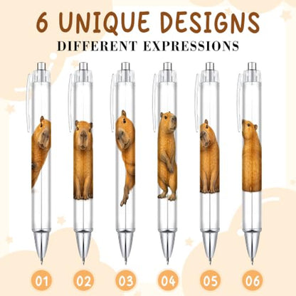 6-Piece Cute Capybara Pen Set, Funny Animal Ballpoint Pens for Women Men Kids Teens, Gift for Her Him Friends Coworkers, Birthday Christmas Valentines Easter Gift, School Supplies Desk Accessories