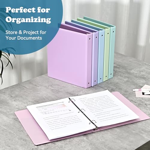 1-1/2'' 2-Inch 3-Ring Binder with Pockets, Premium View Binders with Three Ring Binders Holds up to 200/325/450 Sheets US Letter Size, Bulk Pack of 6 (1-inch Pastel 6 Packs) - size: 1 inch