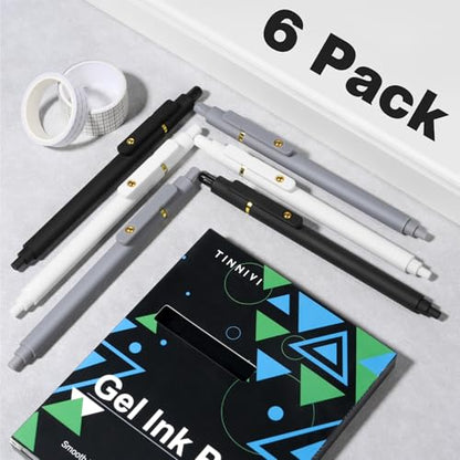 Gel Pens, 6 Pack 0.5mm Fine Point Pen Black Ink with 6 Refills, Quick Dry & No Smear, Smooth Writing Pens for Journaling, Back to School Supplies Office Desk Accessories Gifts for Nurse Women - color: 0.5mm Black Gray White-Black Ink